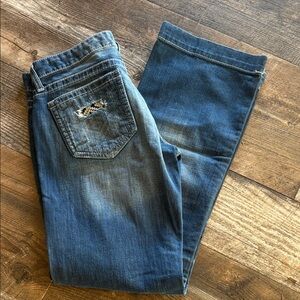 Cruel Girl Blue Flare Jeans w Distressing and Patches size 28